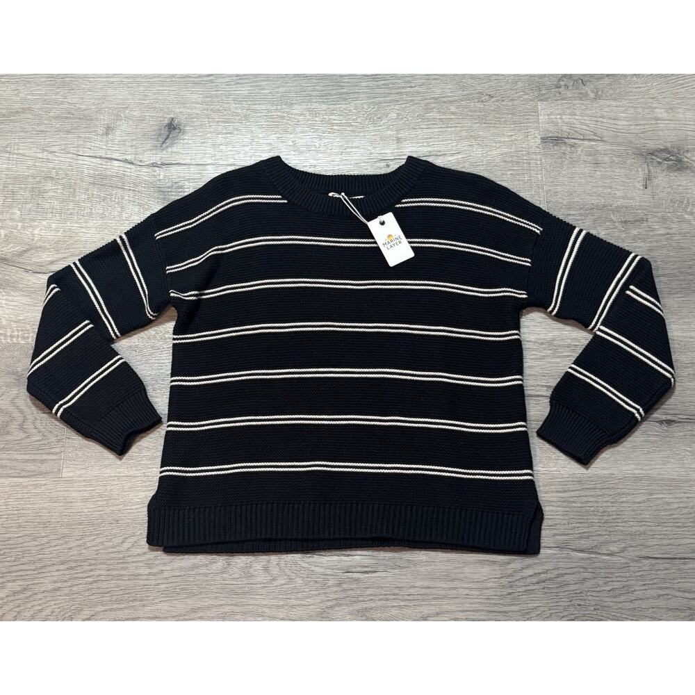 Marine Layer NWT Nina Crewneck Knit Sweater S Black Outmeal $125 - Picture 2 of 9